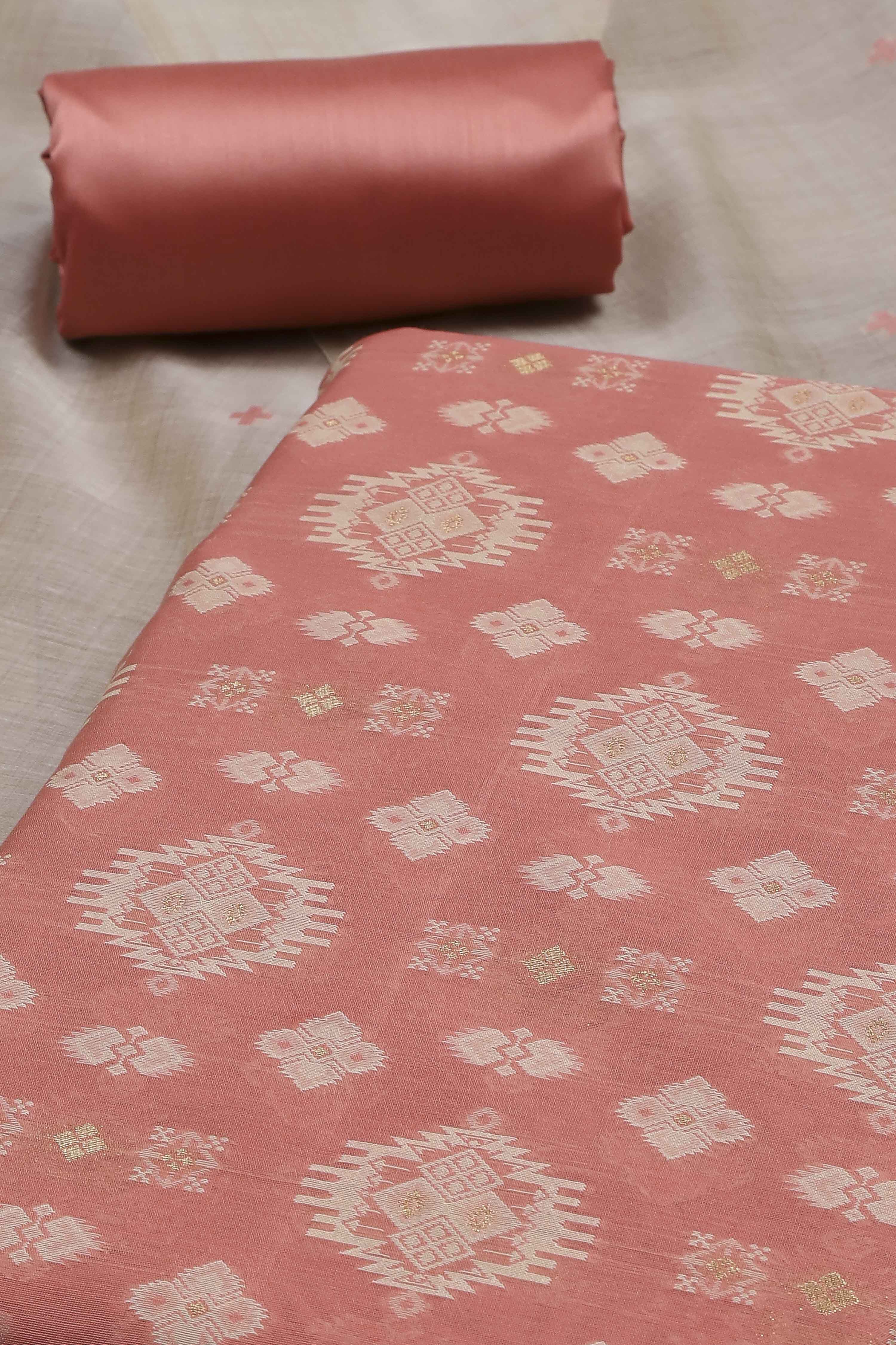 Green Cotton Jamdani Unstitched Suit Set image number 1