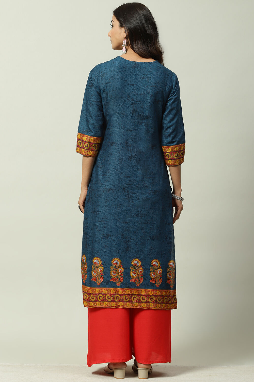 Red Cotton Straight Kurta image number 2