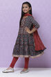 Charcoal And Rust Cotton Girls Kurta Churidar Suit Set image number 5