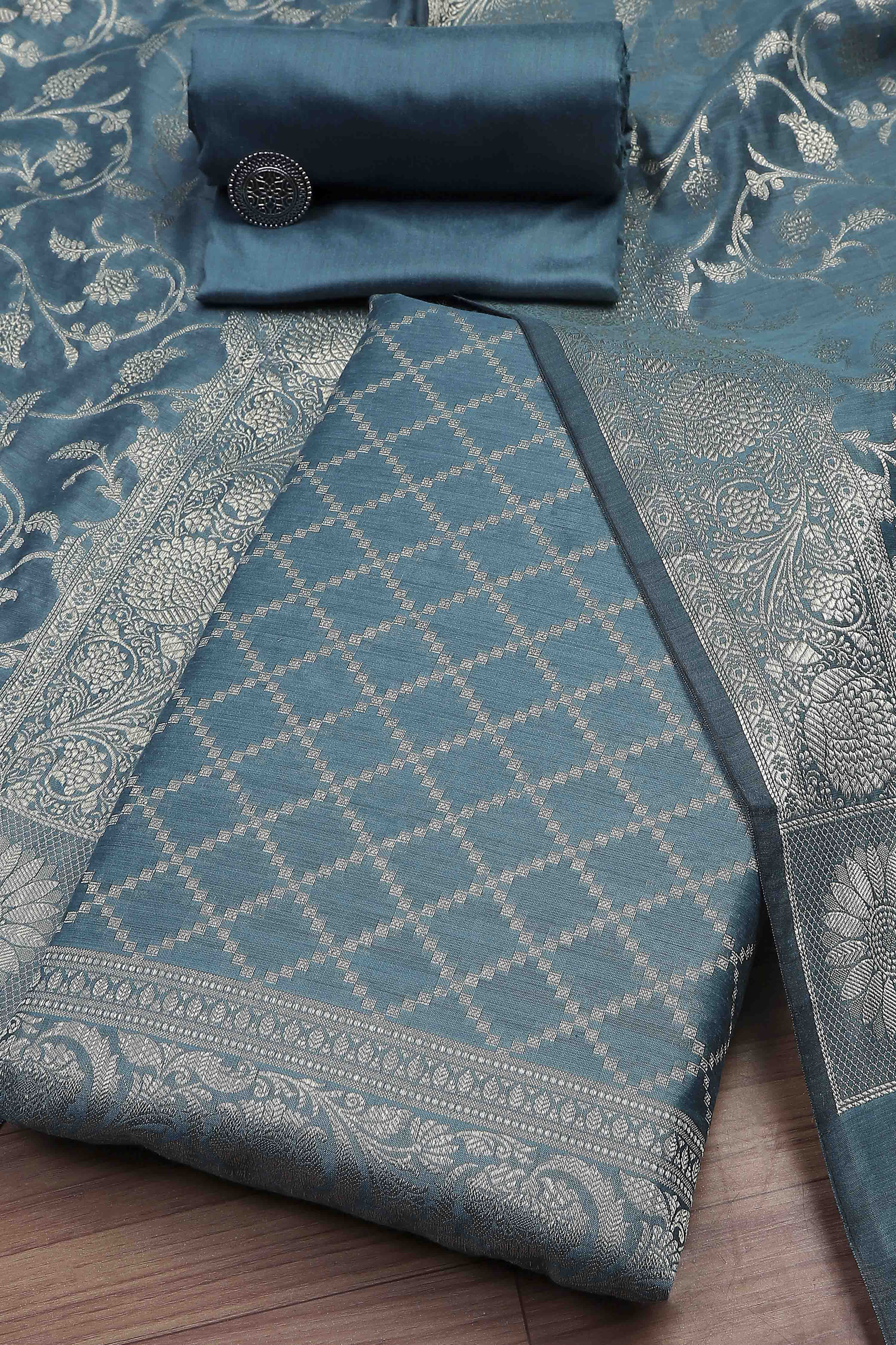 Peach Cotton Printed Embroidered Unstitched Suit Set image number 0