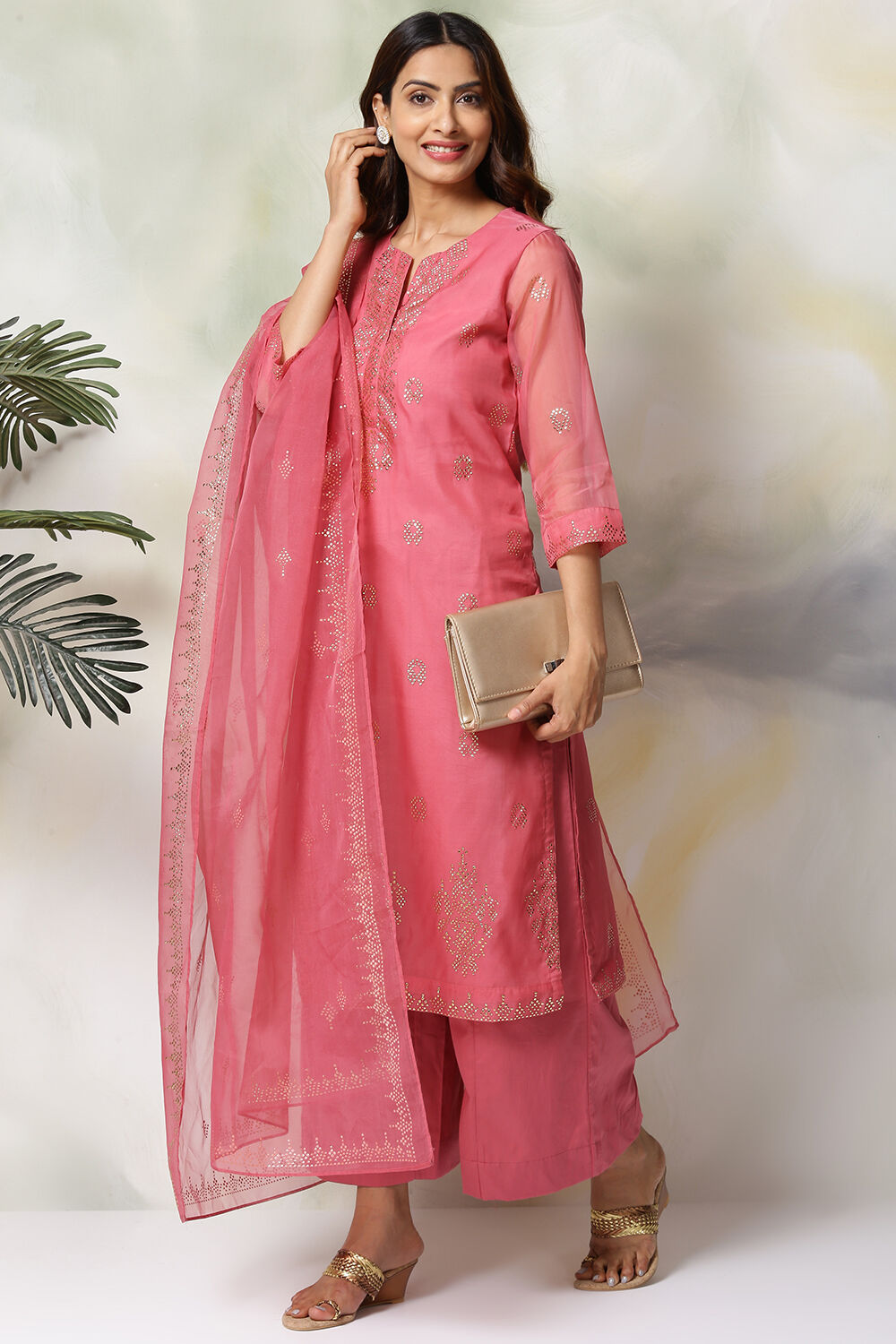 Lime Green Art Silk Straight Kurta Flared Palazzo Suit Set image number 0