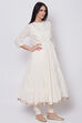 Off White Cotton Front Open Kurta Churidar Suit Set image number 3