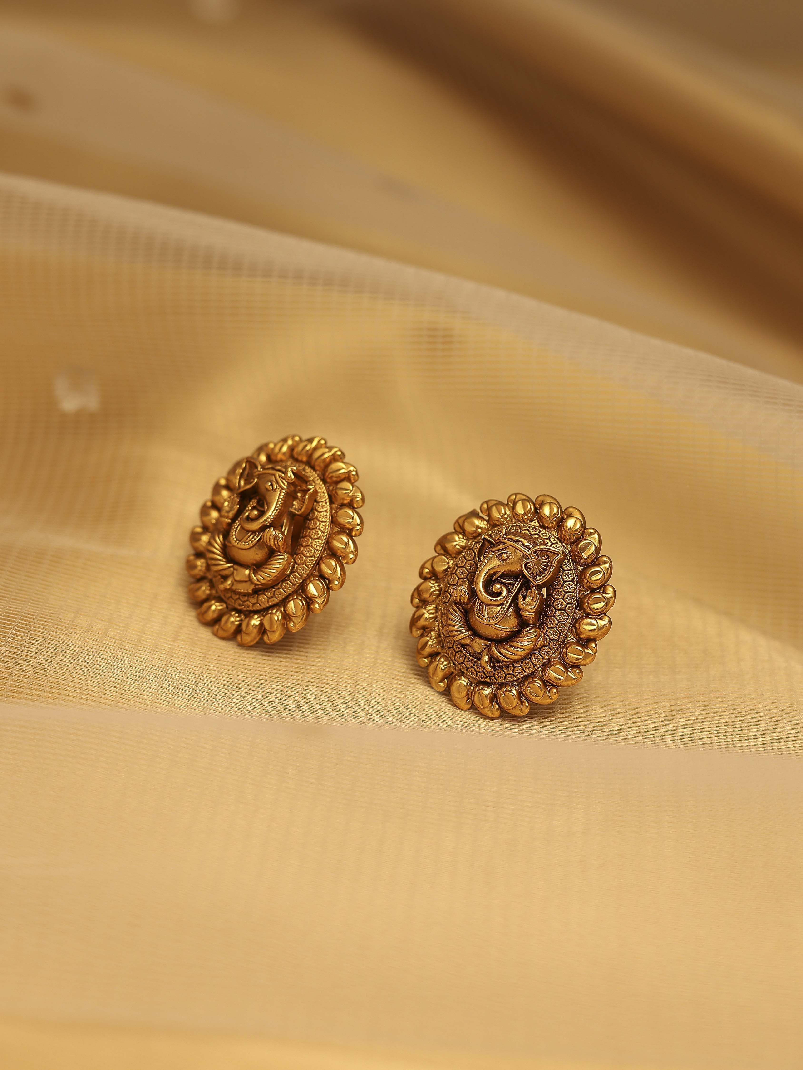 biba Gold Plated Brass Stud Temple EarringsGold Plated Brass Stud Temple Earrings-picture-445