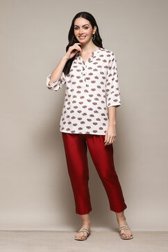 Dark Red Poly Viscose Slim Yarndyed Pants image number 0