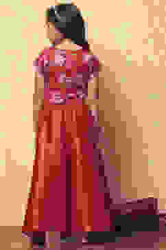 Red Floral Printed Flared Festive Lehenga Set image number 4