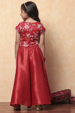 Red Floral Printed Flared Festive Lehenga Set image number 4