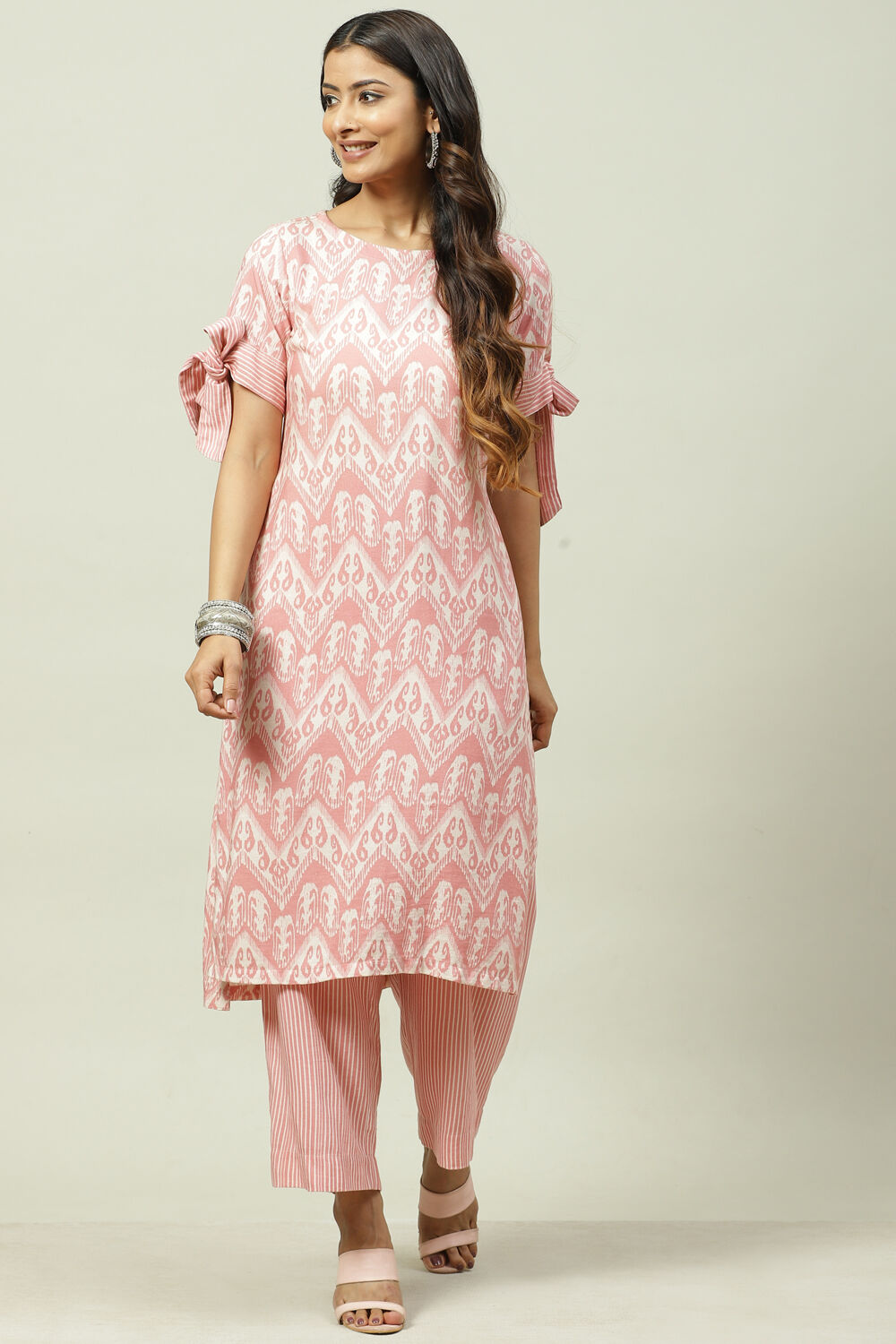 Dull Rose Rayon Straight Fusion Printed Kurta Set image number 0