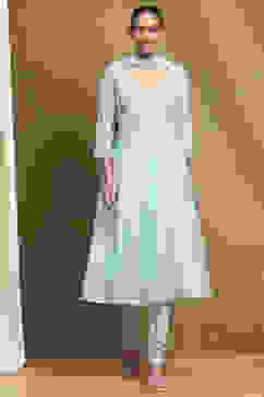 Powder Blue Embroidered Anarkali Suit Set image number 7