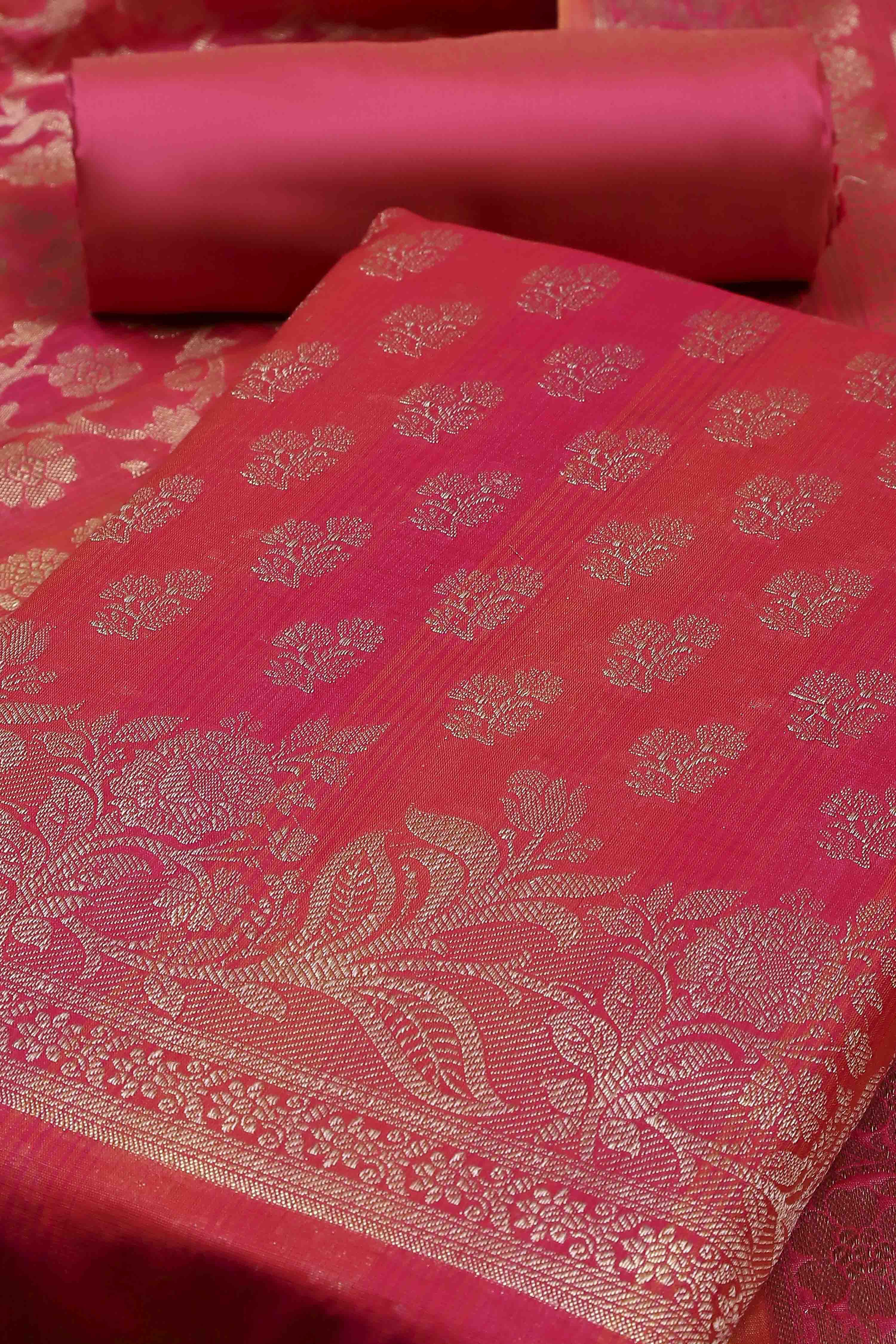 Pink Banarasi Chanderi Banarasi Print Unstitched Suit Set image number 1