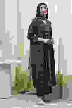 Navy Blue Printed Angrakha Style Anarkali Suit Set image number 5