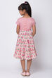 Peach Cotton Flared Printed Dress image number 5