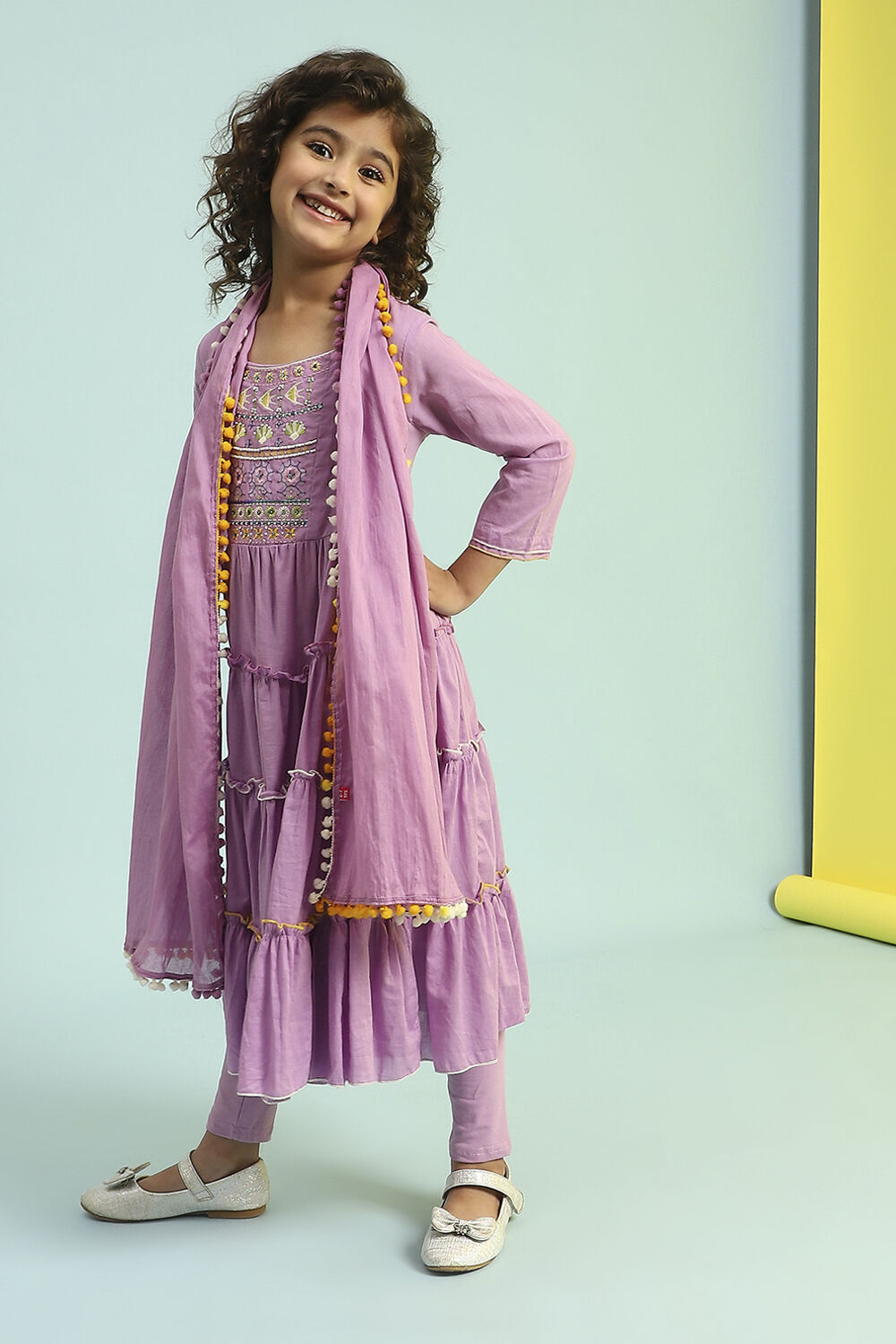 Violet Cotton Tiered Suit Set image number 3