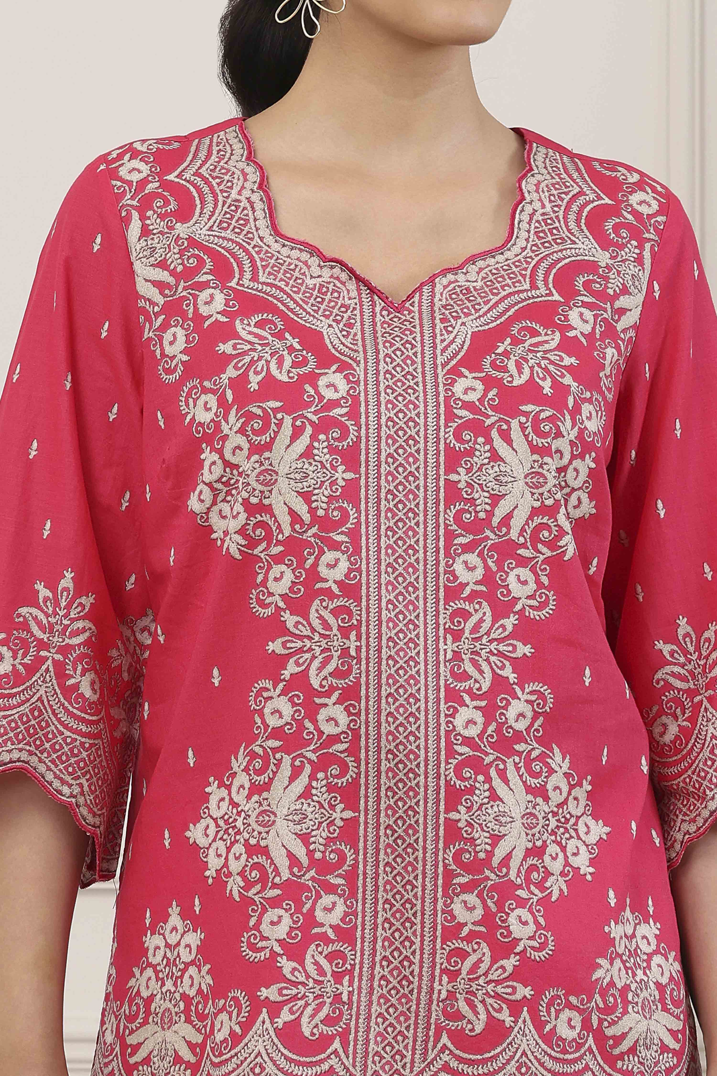 Red Cotton All-Over Floral Printed Kurti image number 1