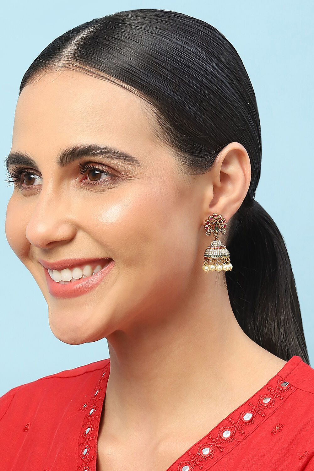 Gold Green Brass earrings image number 3