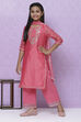 Pink Poly Cotton Girls Straight  Kurta Palazzo Suit Set