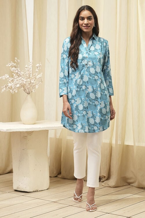 Blue Rayon Straight Printed Kurta image number 5