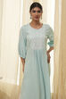 Aqua Solid Gathered Straight Kurta image number 6