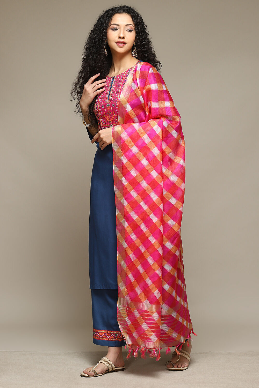 Blue and Pink Straight Suit Set image number 5