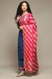 Off White & Blue Rayon Straight Kurta Palazzo Suit Set image number 5