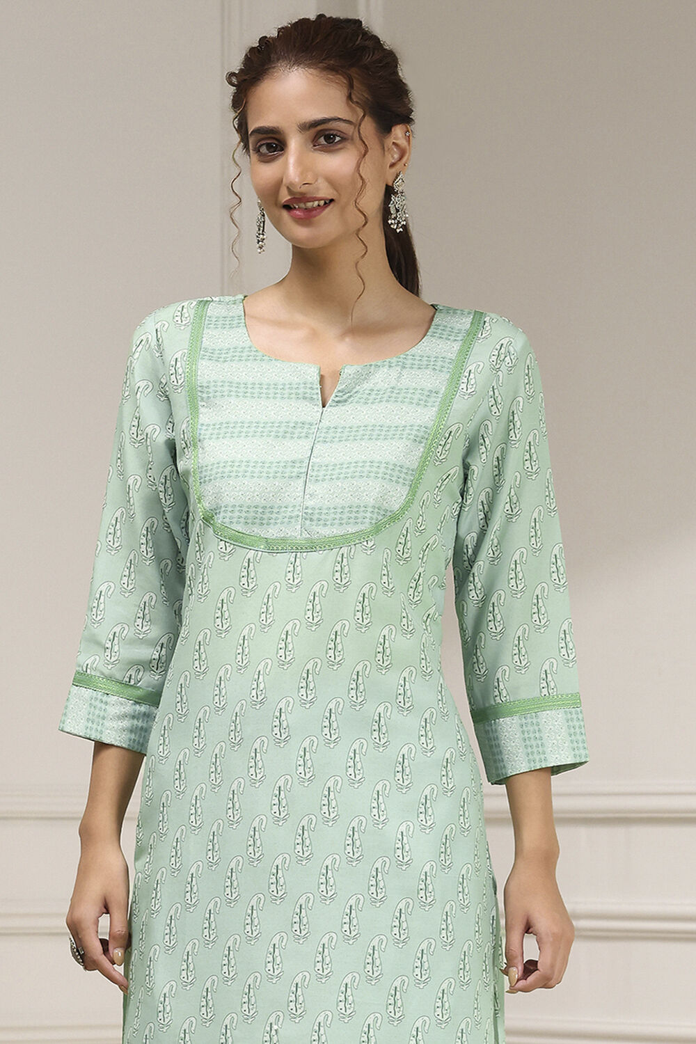 Beige Cotton Modal Digital Print Unstitched Suit Set image number 2