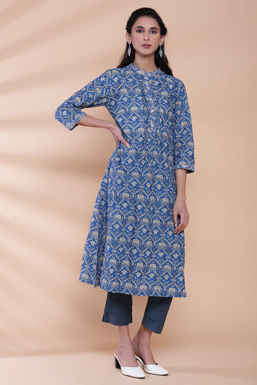 Pink Cotton A-Line Printed Kurta image number 3