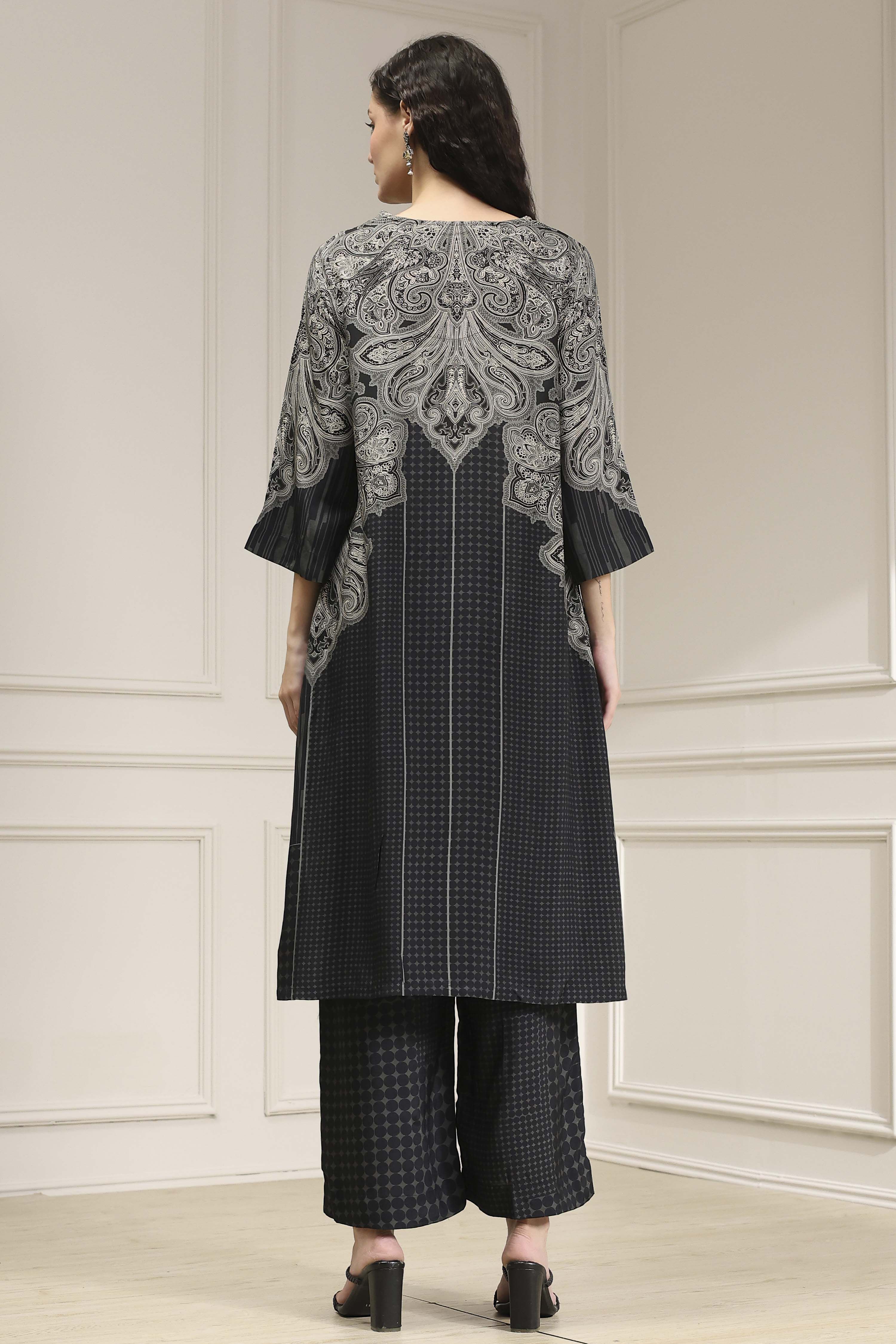 Black Printed Straight Kurta Set image number 4