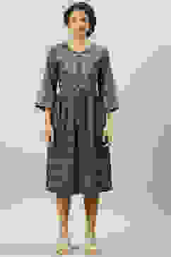 Indigo Cotton A-Line Printed Dress image number 5