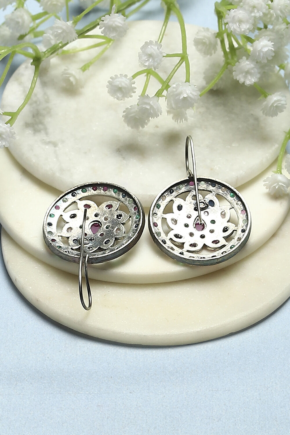 Multi-coloured Oxidised Navratan Circular Danglers image number 2