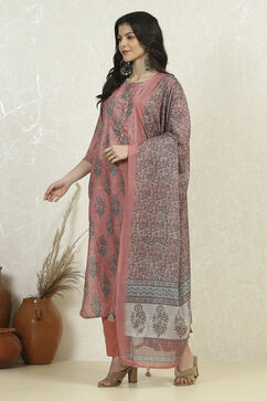 Pink Cotton Digital Print Unstitched Suit Set image number 4