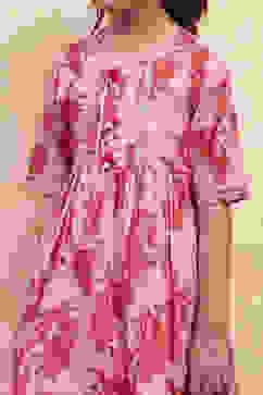 Pink Cotton Printed Gathered Suit Set image number 1