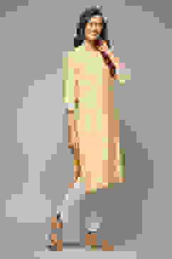 Yellow Viscose Straight Printed Kurta image number 4