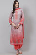 Off White Poly Spun Digital Print Unstitched Suit Set image number 3