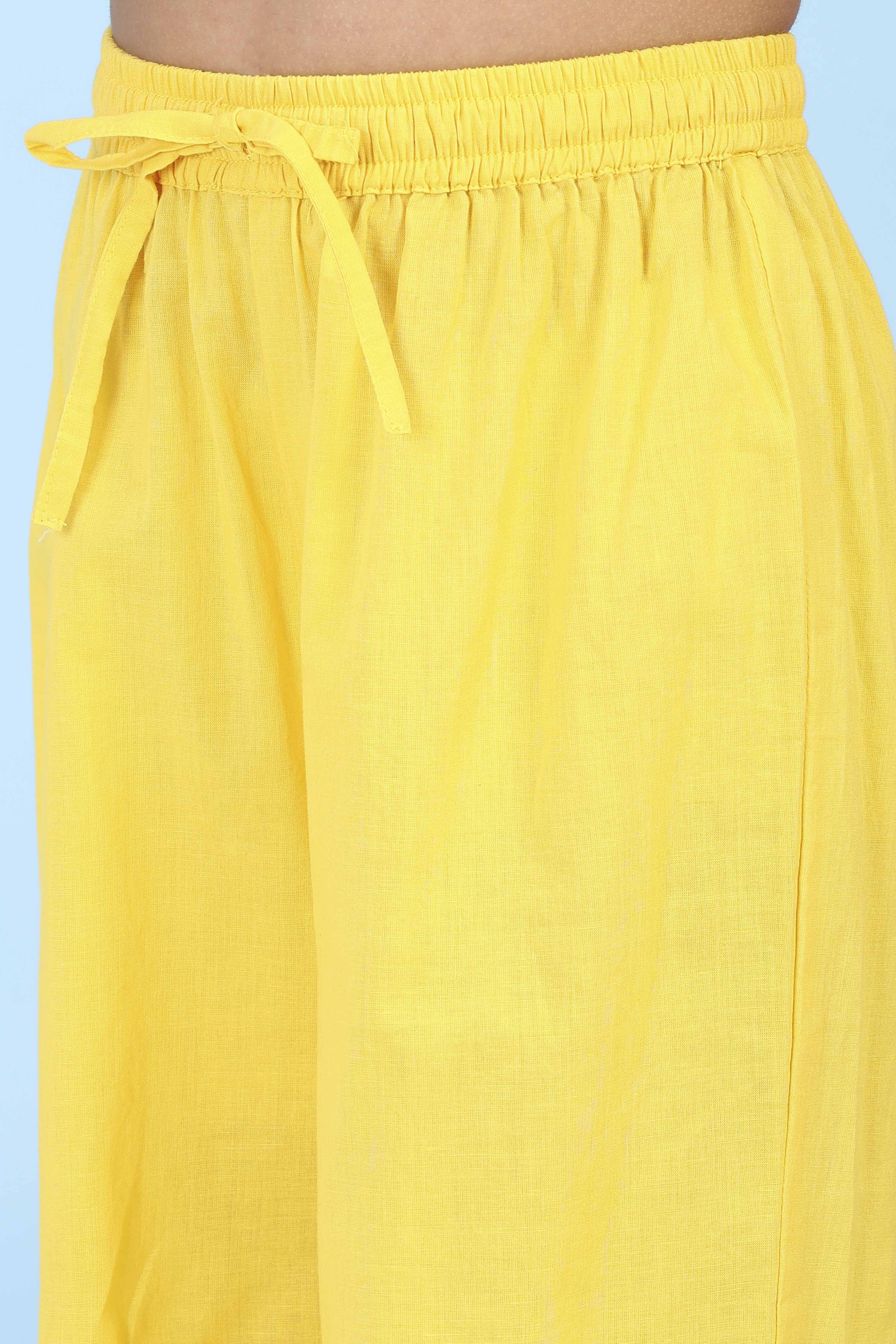 Yellow Cotton Printed Straight Suit Set image number 2