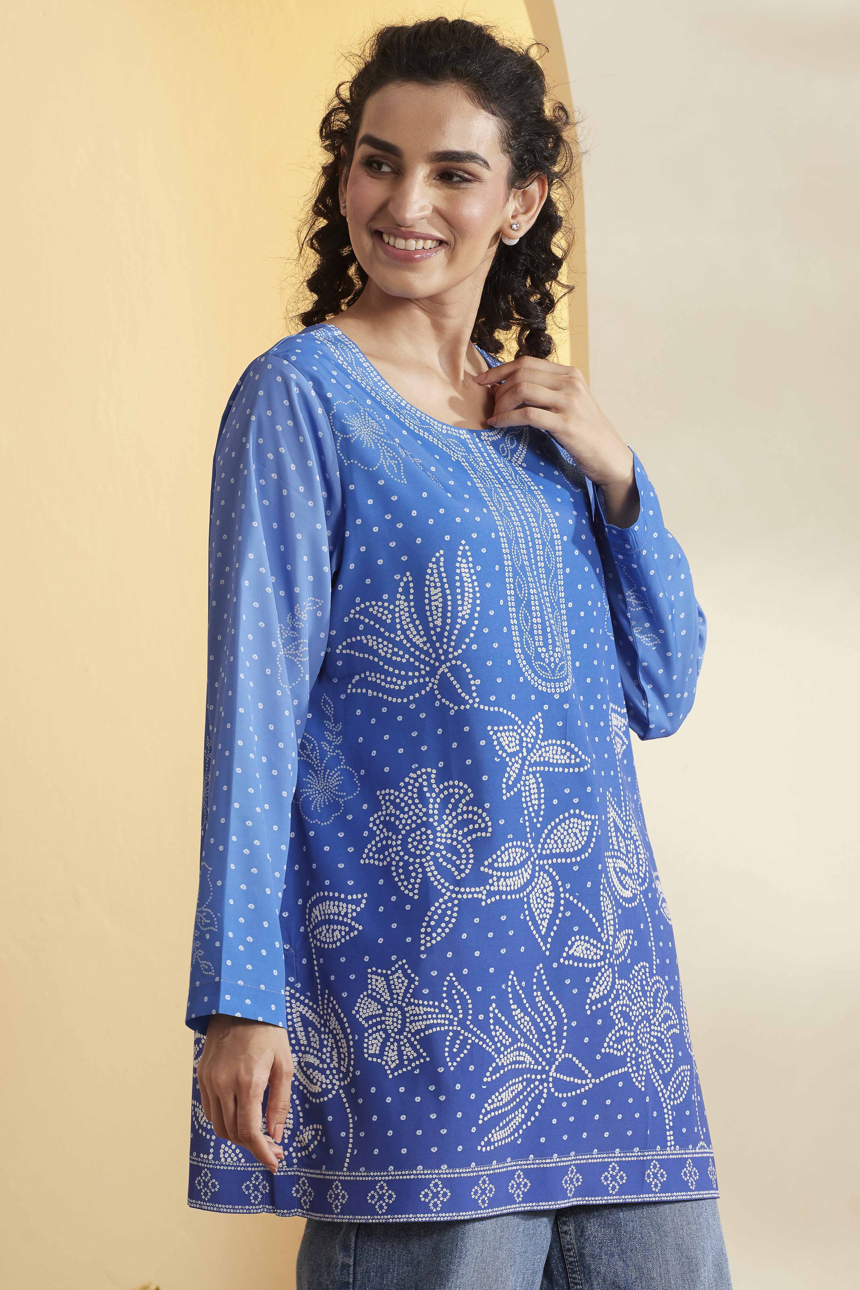Blue Printed Straight Kurti image number 3