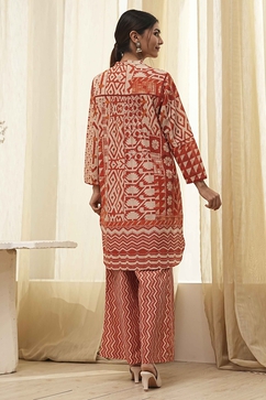Rust Pure Cotton Printed Kurta Set image number 4
