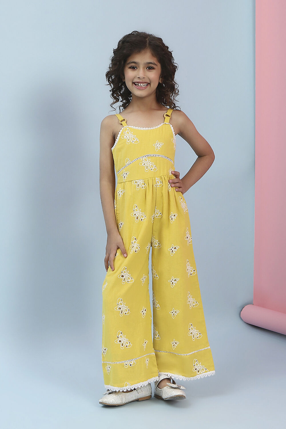 Yellow Cotton Strappy Straight Jumpsuit image number 5