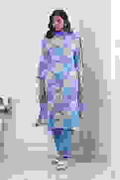 Blue Floral Printed Straight Suit Set image number 6