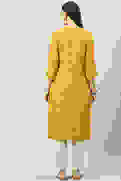 Warm Mustard LIVA Straight Printed Kurta image number 4