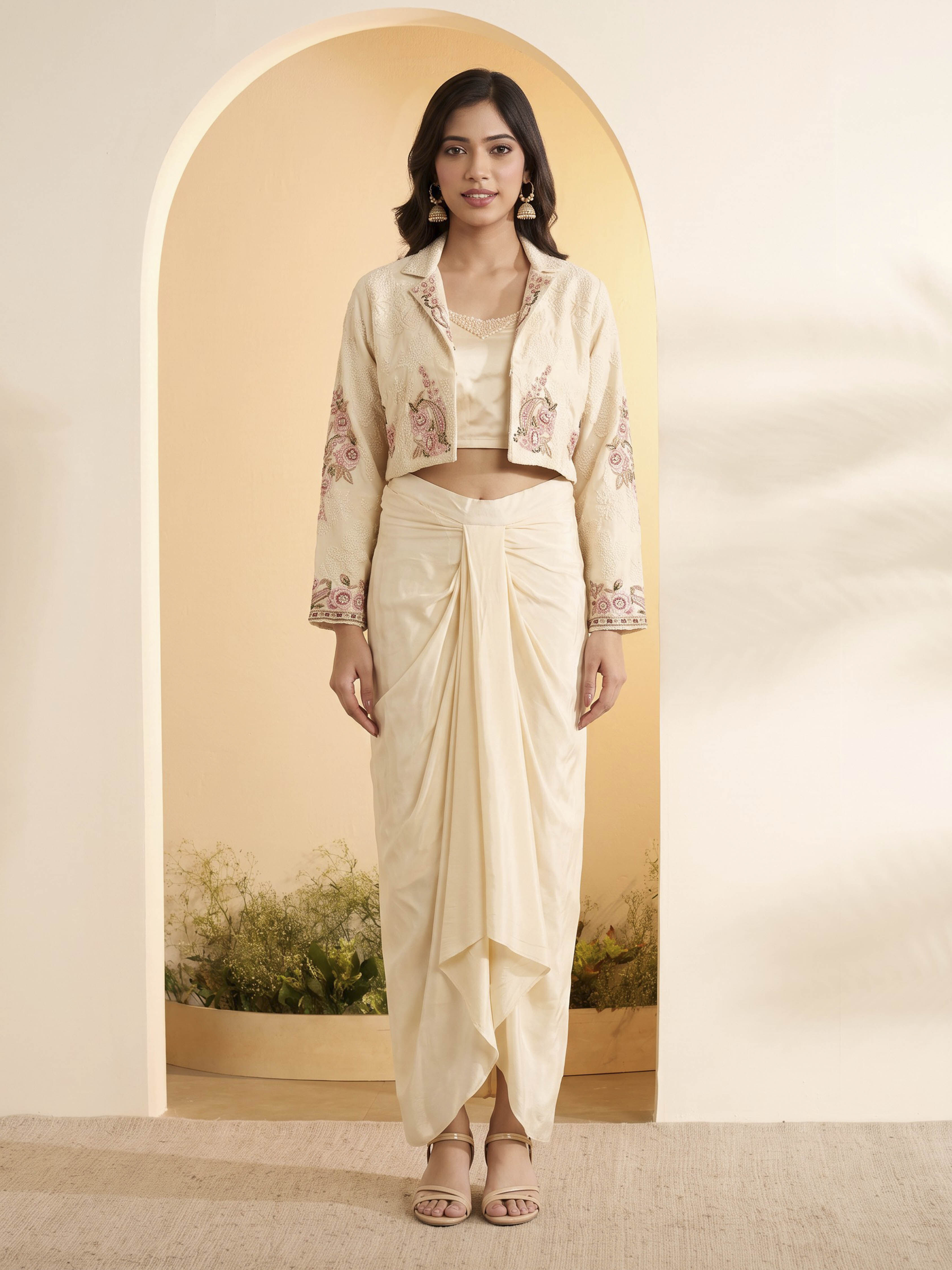 White Viscose Rayon Layered Fusion Set image number 5