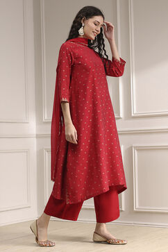 Red Polyseter Blend Straight Printed Fusion Set image number 5