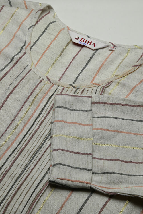 Beige Flax Viscose Yarndyed Kurta image number 1