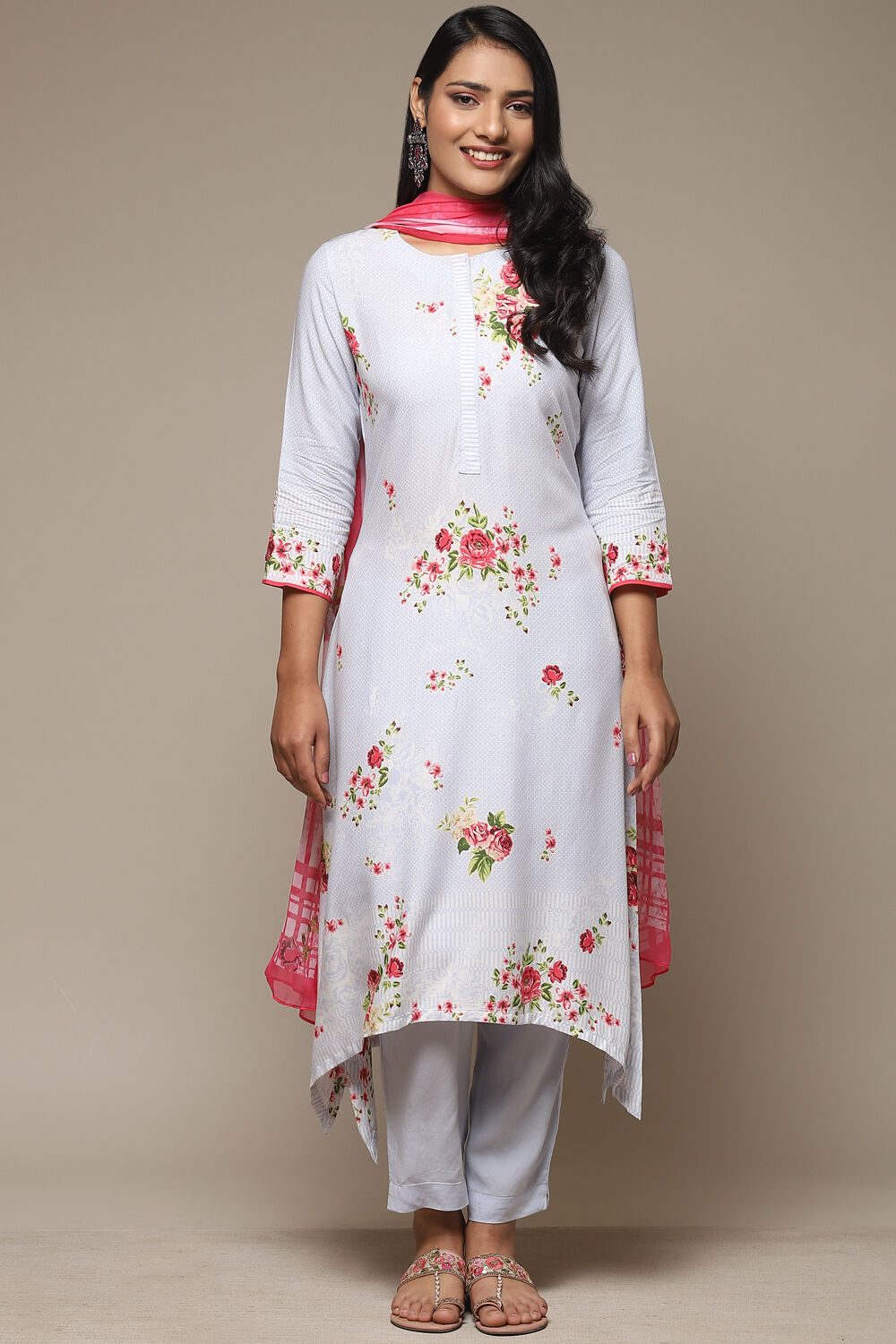Sky Blue Viscose A-Line Kurta Pants Suit Set image number 1
