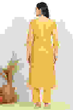 Mustard Linen Blend Digital Print Unstitched Suit Set image number 5