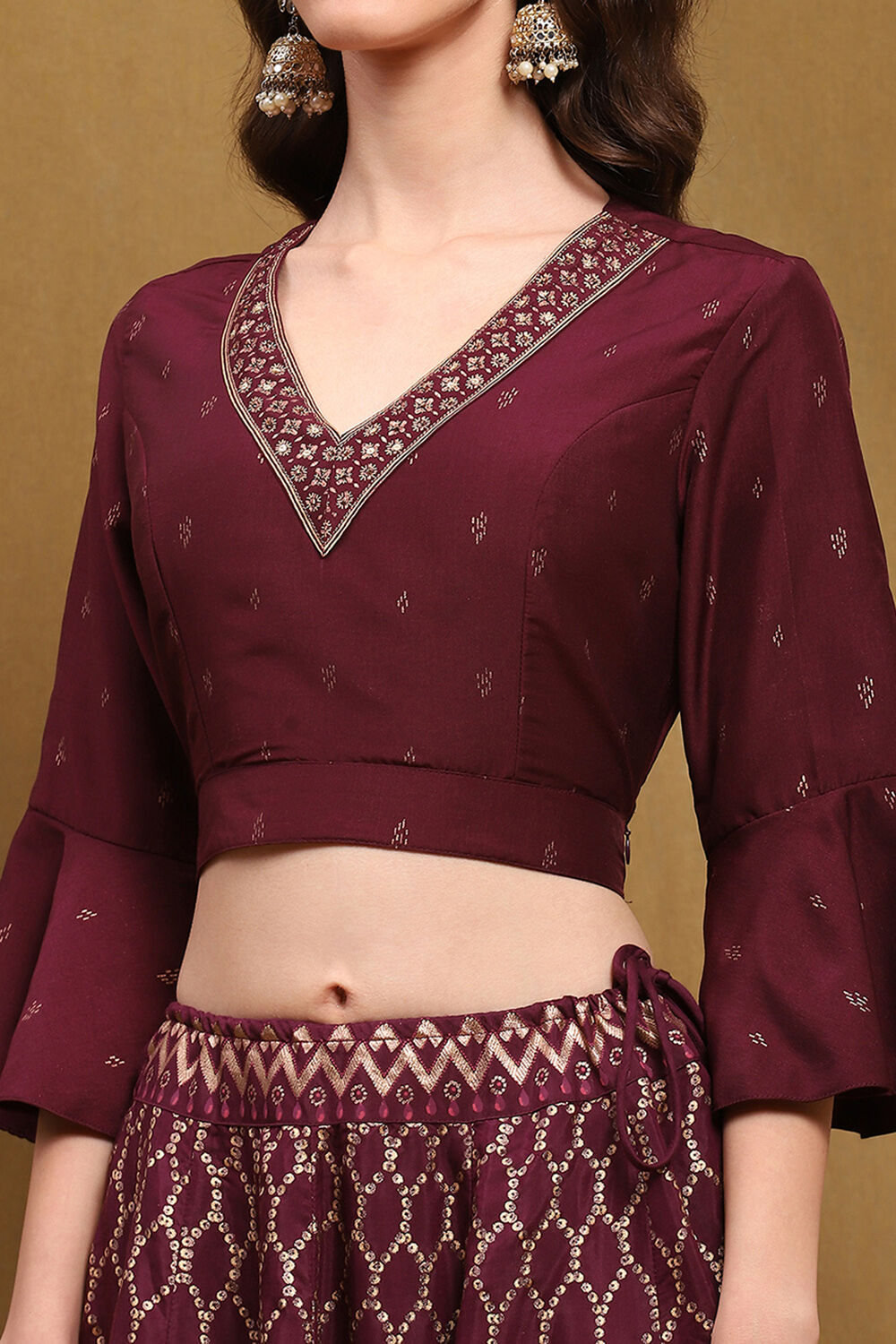 Black Hand-Block Printed Festive Crop Top image number 1