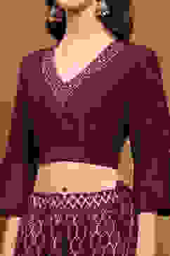 Wine Hand-Block Printed Festive Crop Top image number 1