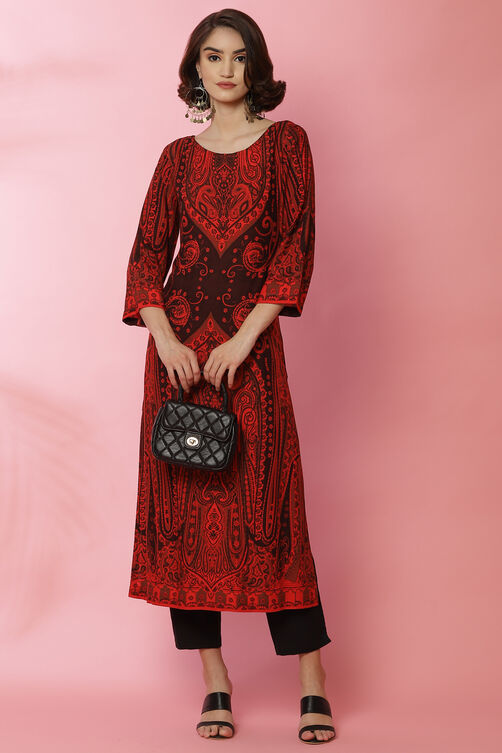 Orange Rayon Straight Kurta image number 4