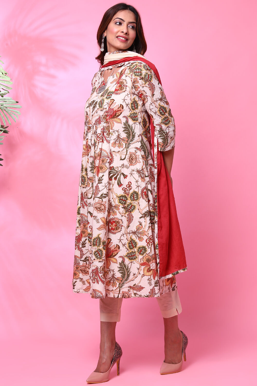 Multicolor Cotton Kalidar Kurta Slim Pant Suit Set image number 2