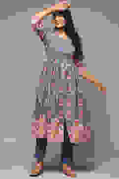 Blue Cotton Gathered Kurta Pants 2 Piece Set image number 0