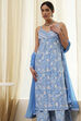 Blue Cotton Floral Strappy Straight Suit Set image number 7