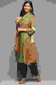 Green Modal A-Line Kurta Palazzo Suit Set image number 0